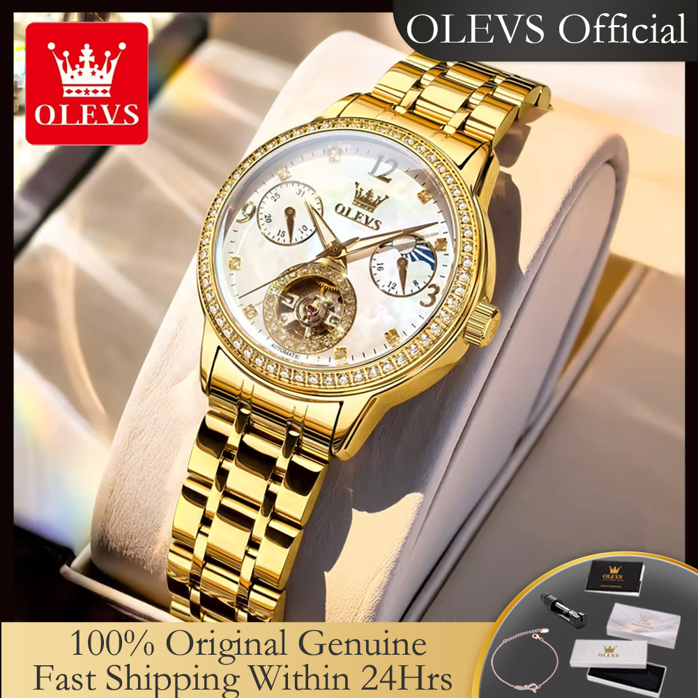 Luxury Watch Moon Phase - OLEVS 6750 Automatyczny Zegarek Damski Stal