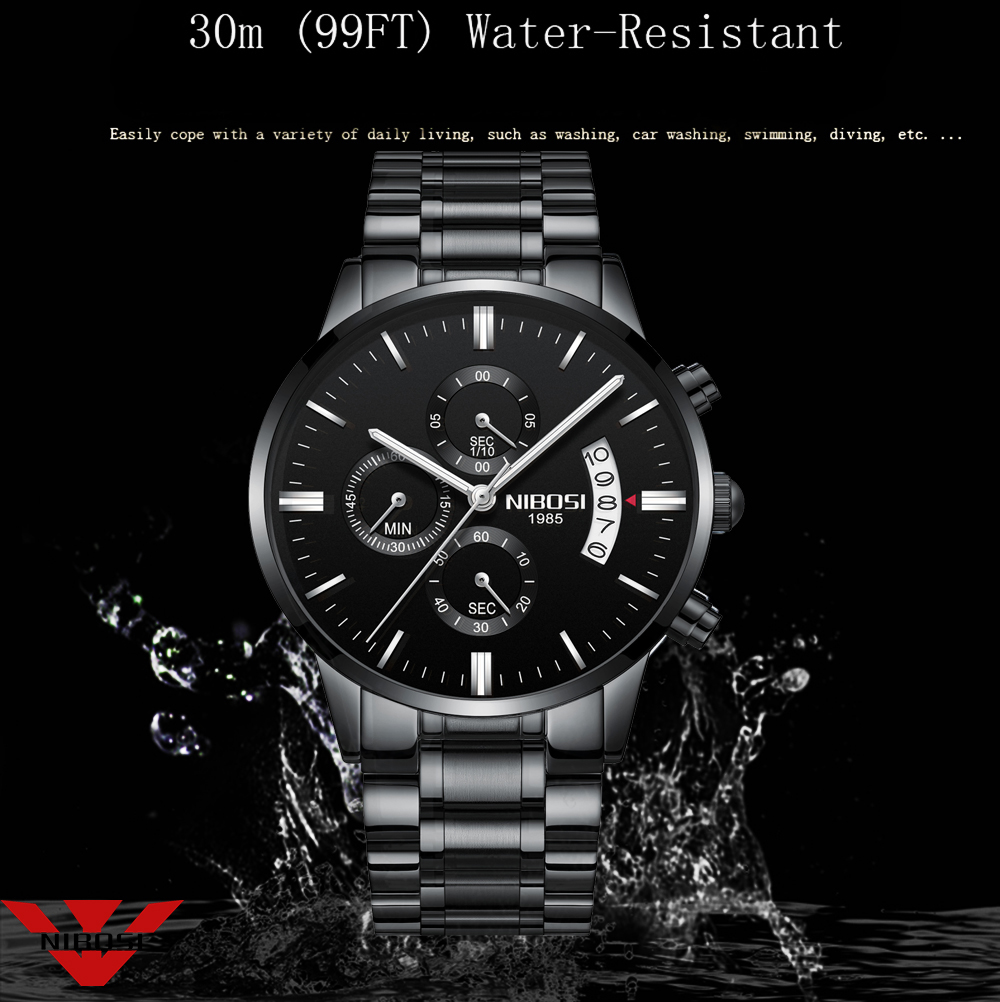 NIBOSI czarny zegarek kwarcowy – Luxury Watch Top 10 recenzja i cena