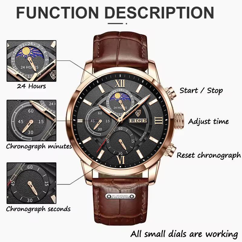 Męskie zegarki LIGE Top marka  – Luxury Watch Holder For Men recenzja i cena